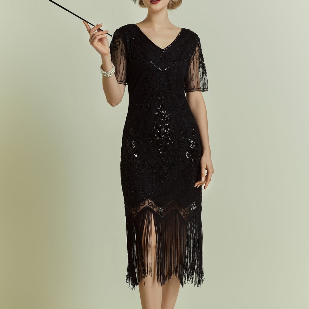 Babeyond Vintage Paisley Flapper Fringe Dress